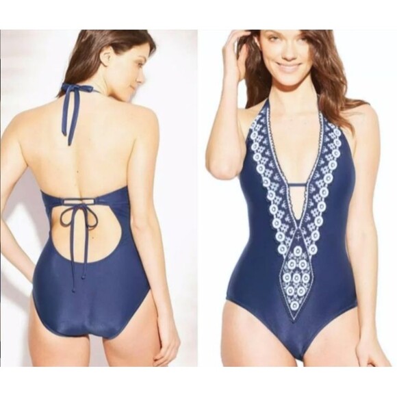 Kona Sol Medium Coverage One Piece Swim Suit Womens Size S Blue White - Picture 7 of 8